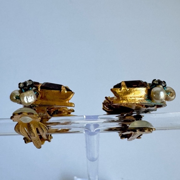 Vintage Originals By ROBERT Earrings Clip On Ear Climber AB Crystal Pearl Signed - Picture 6 of 10